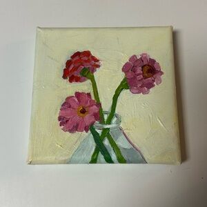 Floral Canvas Art with Pink and Red Blooms